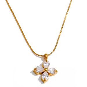 Cubic Zirconia Flower Station Pendant Necklace